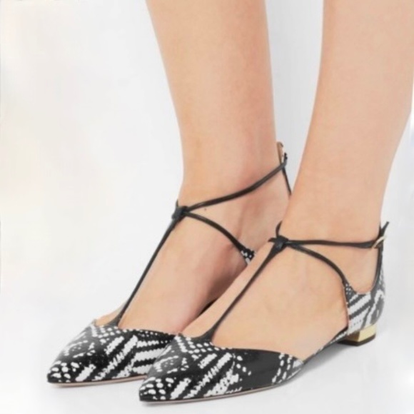 Aquazzurra Leather snake-print Scarlet Flat - Picture 1 of 14